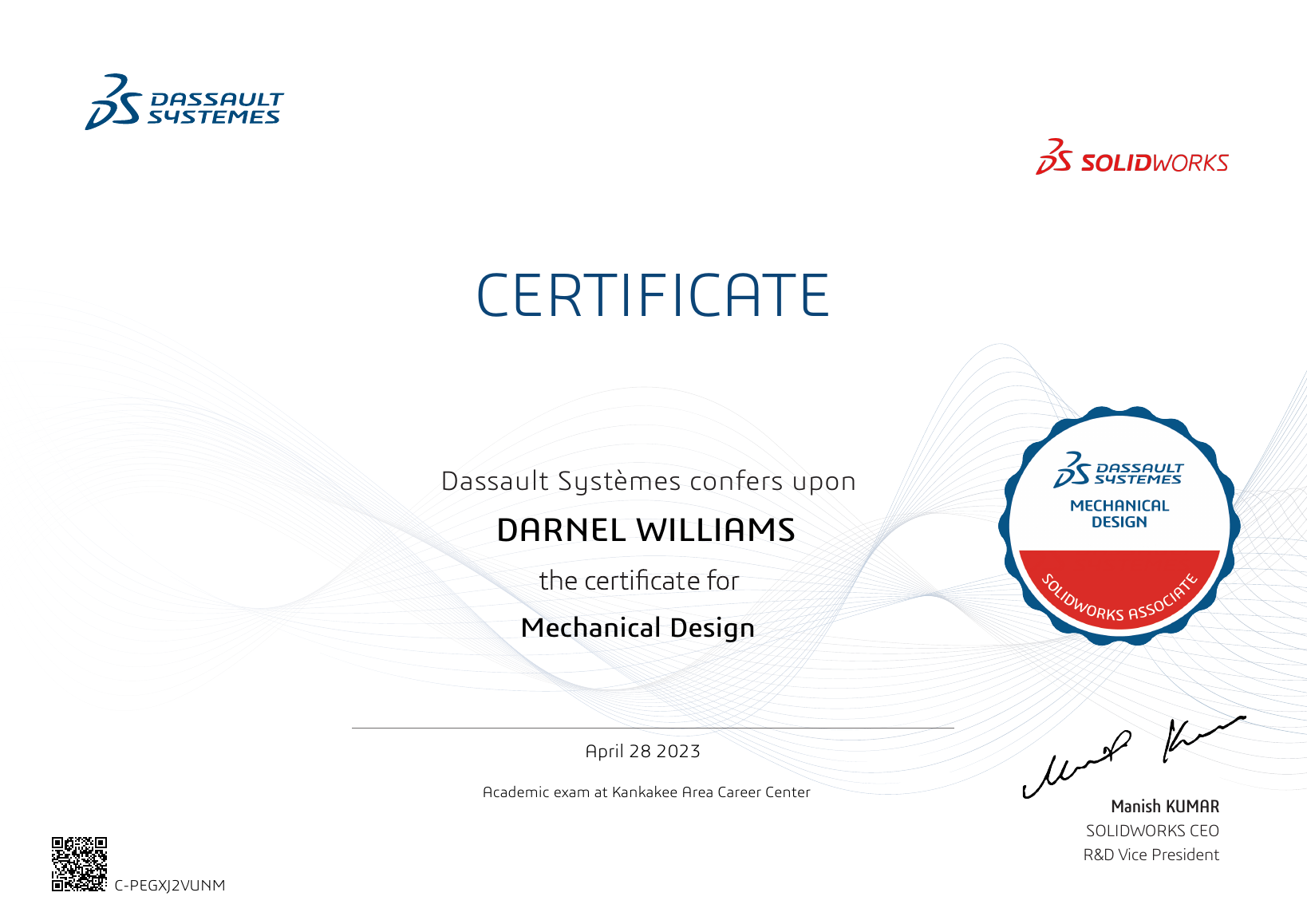 Certified SOLIDWORKS Associate certificate preview