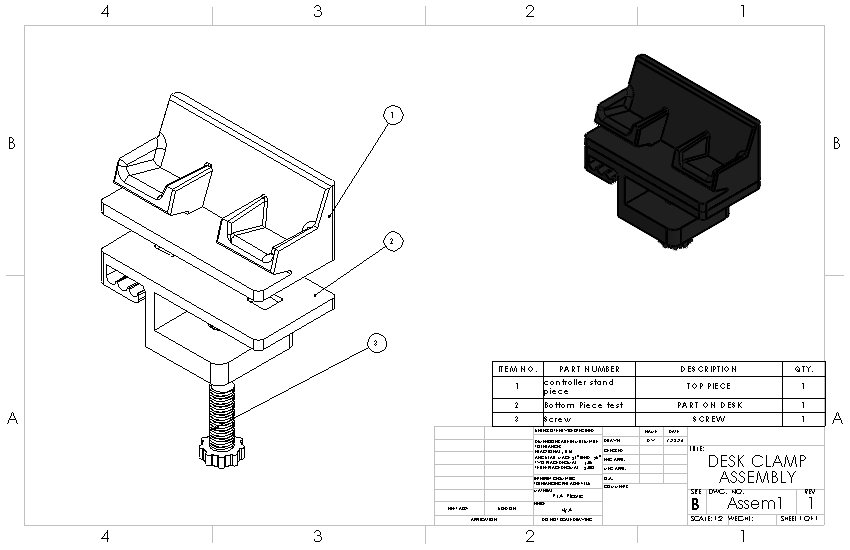 Engineering drawing of the desk clamp dock assembly