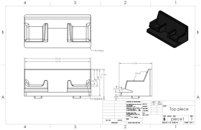 Engineering drawing of the controller stand top piece